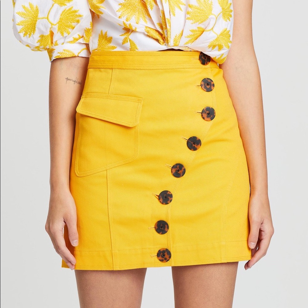 Acler Golding Yellow Skirt, Tortoiseshell Buttons